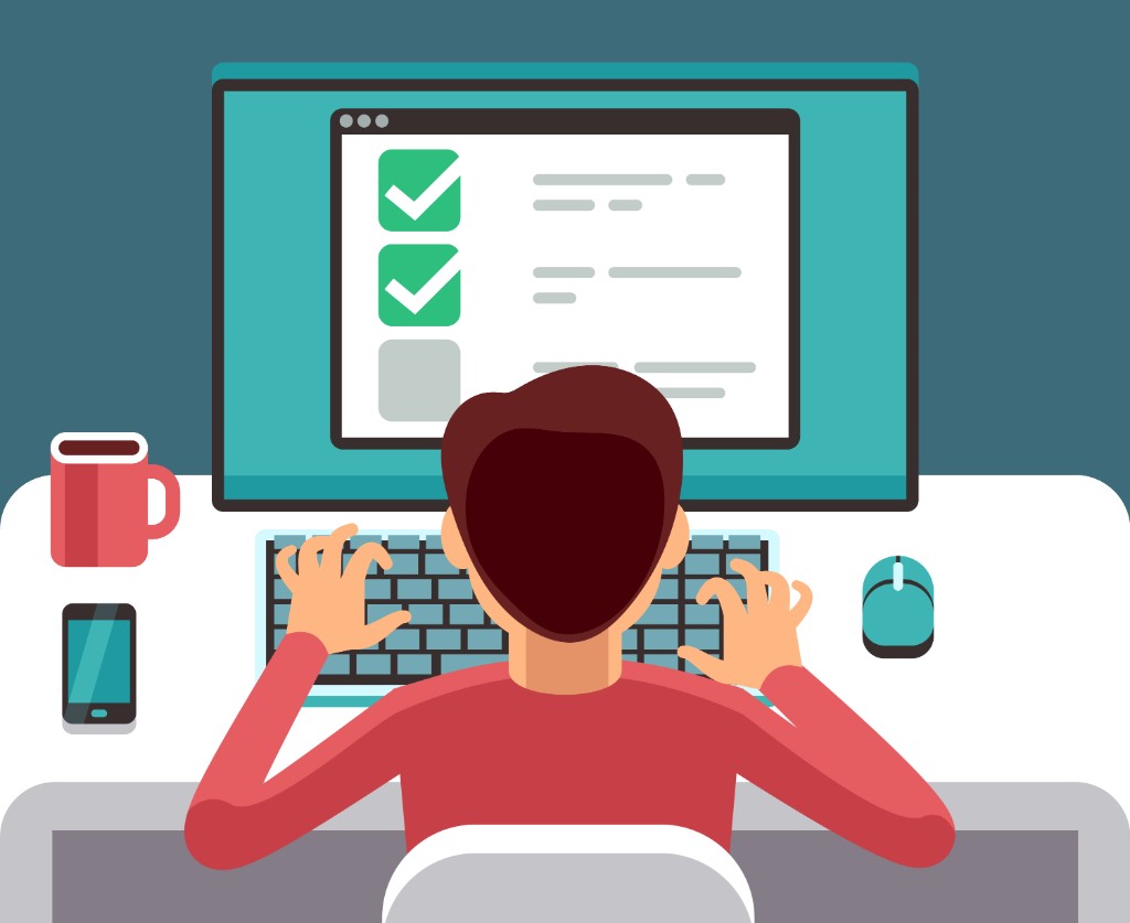 Investor reviewing domain portfolio at desk